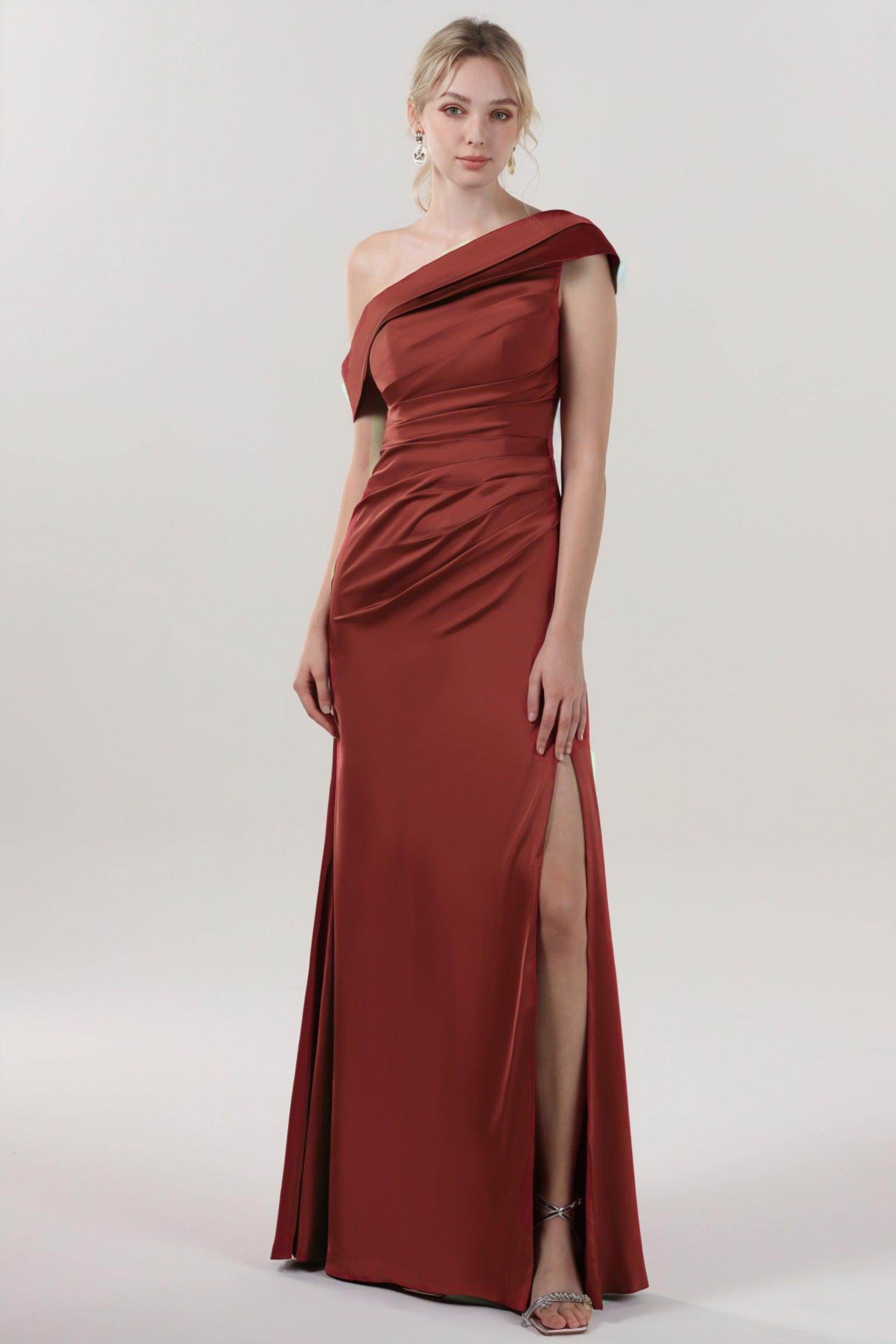 Sheath-Column Maxi Luxe Satin Bridesmaid Dress CS0609BM - COCOMELODY